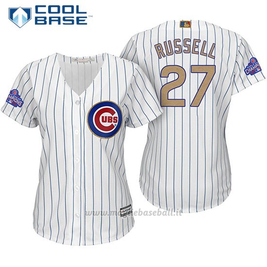 Maglia Baseball Donna Chicago Cubs 27 Addison Russell Bianco Or Program Cool Base